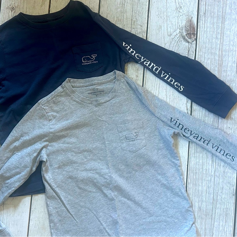 🐳Lot of 2 Vinyard Vines Boys Size 7 Long Sleeve Shirts Excellent Condition🐳